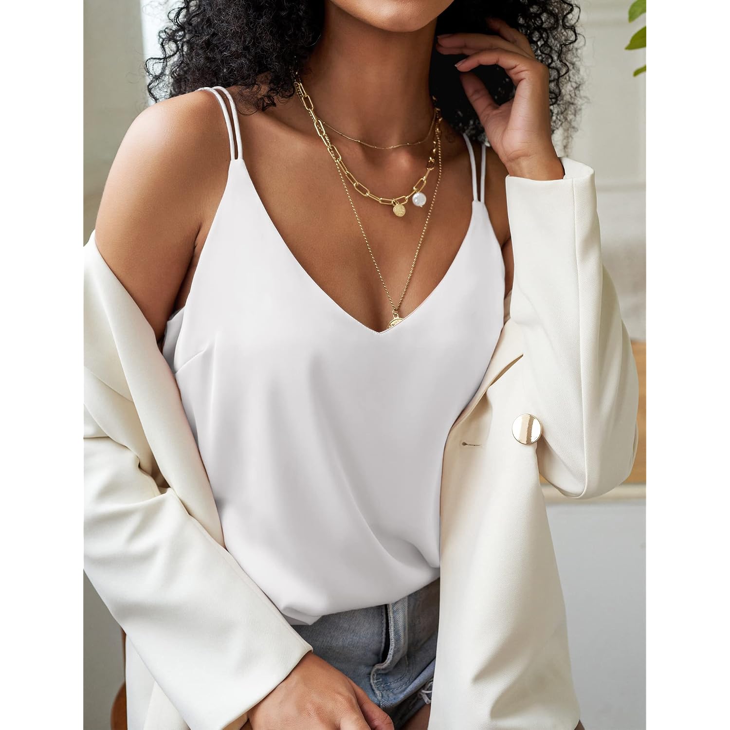 Ekouaer Womens 2-Pack Silk Satin Camisole Tank Top V Neck Sexy Cross Back Spaghetti Strap Cami Sleeveless Lounge Tops S-XXL