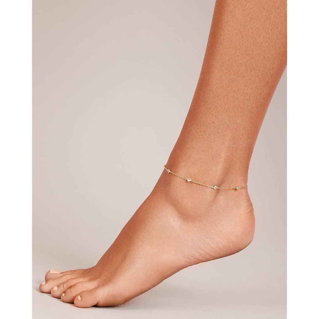 PAVOI 14K Gold Plated Anklet for Women - Trendy Link Chain Ankle Bracelet Summer Jewelry - Boho Dainty Anklets with Cubic Zirconia, Beaded, Evil Eye, Star, Station, Pearls Adjustable Gold Jewelry
