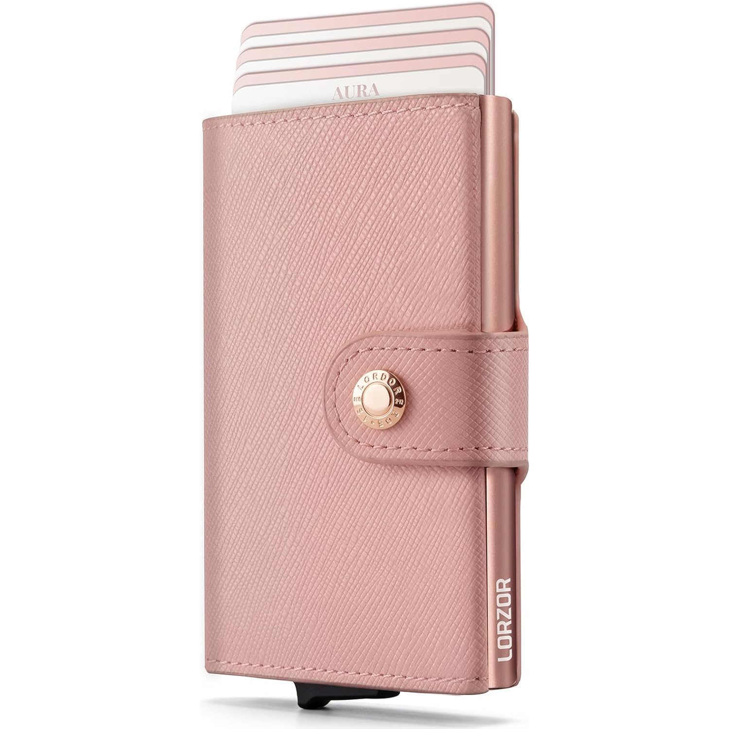 Women Wallet RFID Blocking Wallet for Women, Slim Small Size, Full Grain Leather, Pop up Credit Card Holder, Trifold, Minimalist, Pink Saffiano 9-11 Cards Capacity ID Window Cash Pocket,Gift for Her