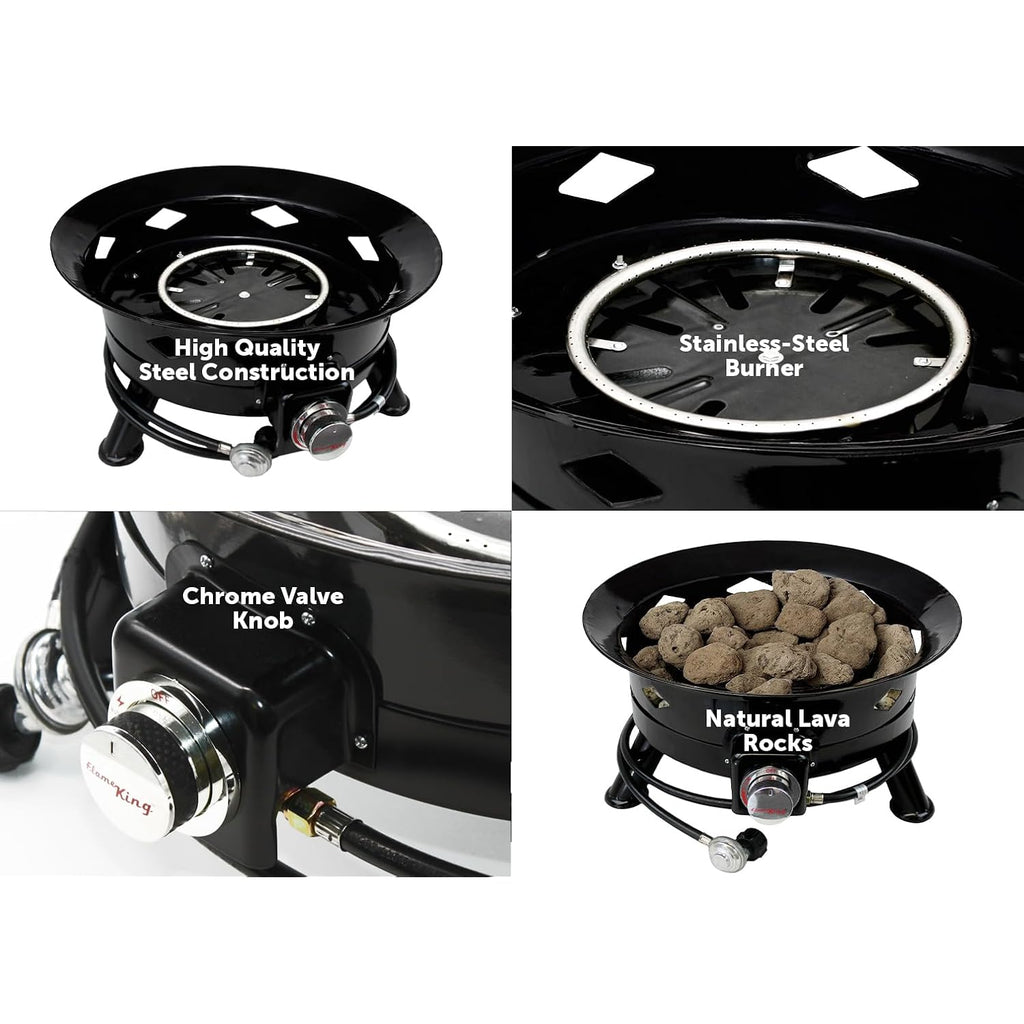 Flame King Smokeless Propane Fire Pit, 24-Inch Portable Firebowl, 58K Btu With Self Igniter, Cover, & Carry Straps For Rv, Camping, & Outdoor Living