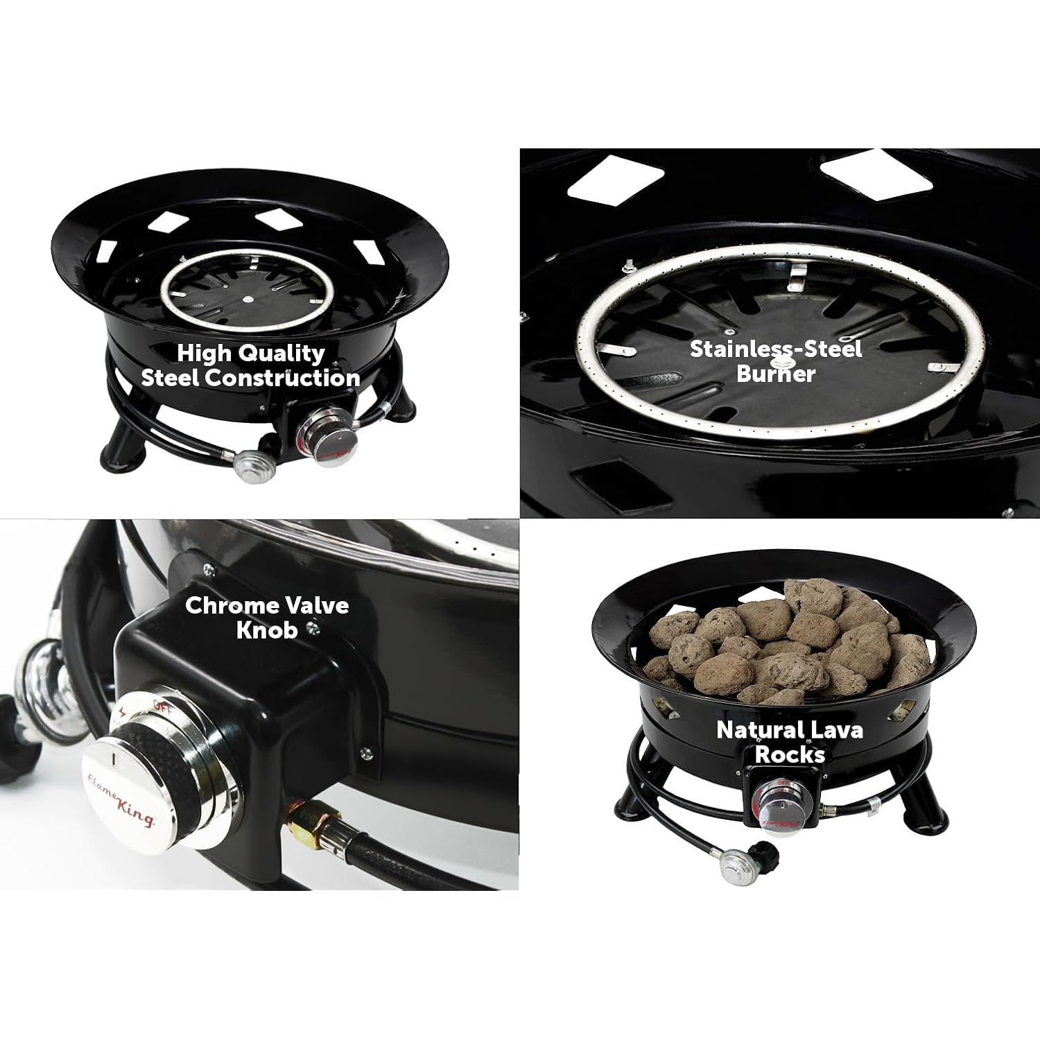 Flame King Smokeless Propane Fire Pit, 24-Inch Portable Firebowl, 58K Btu With Self Igniter, Cover, & Carry Straps For Rv, Camping, & Outdoor Living