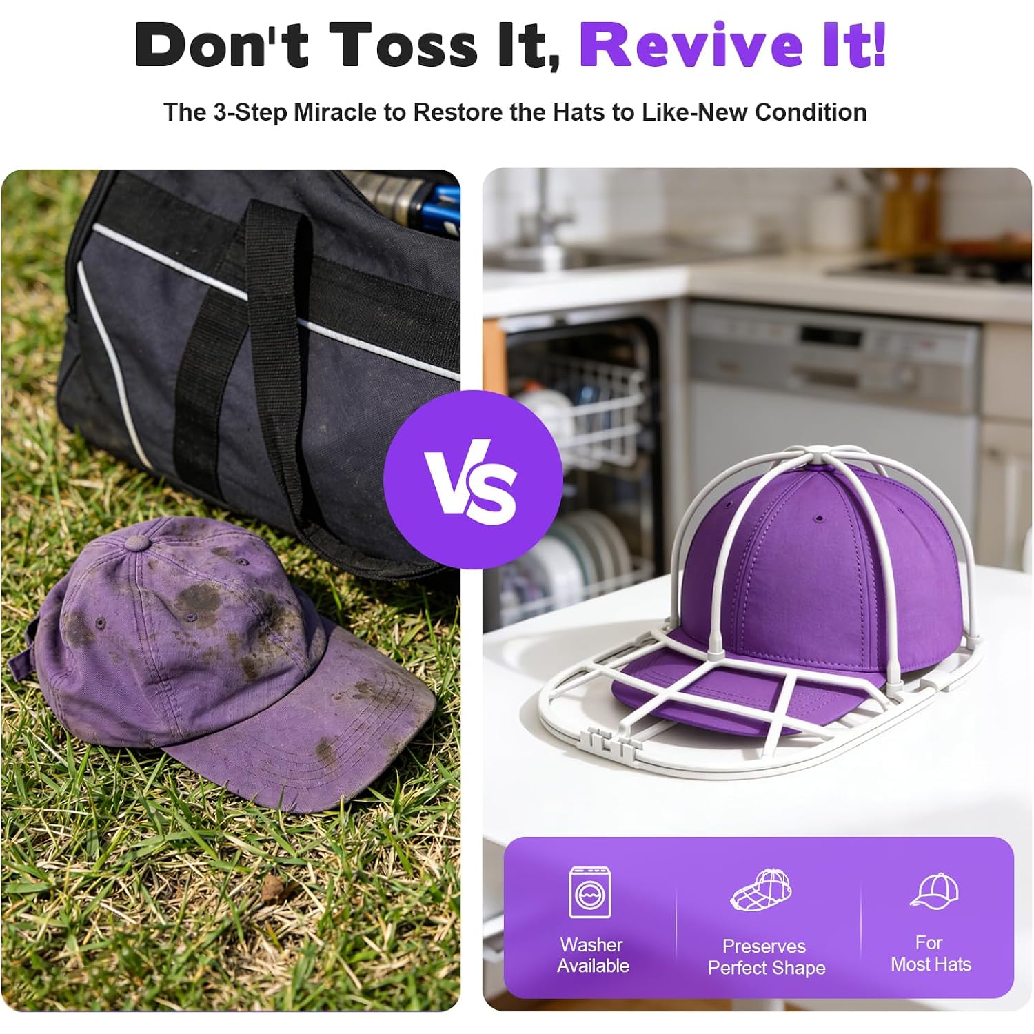 Hat Washer Cage For Washing Machine – Baseball Cap Cleaner Rack For Washer & Dishwasher, Structured Cap Shaper & Protector For Hats – 1 Pack (Assembly Required)