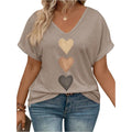 SOLY HUX Women's Plus Size Short Sleeve T Shirts V Neck Heart Graphic Summer Tee Tops Khaki Hearts