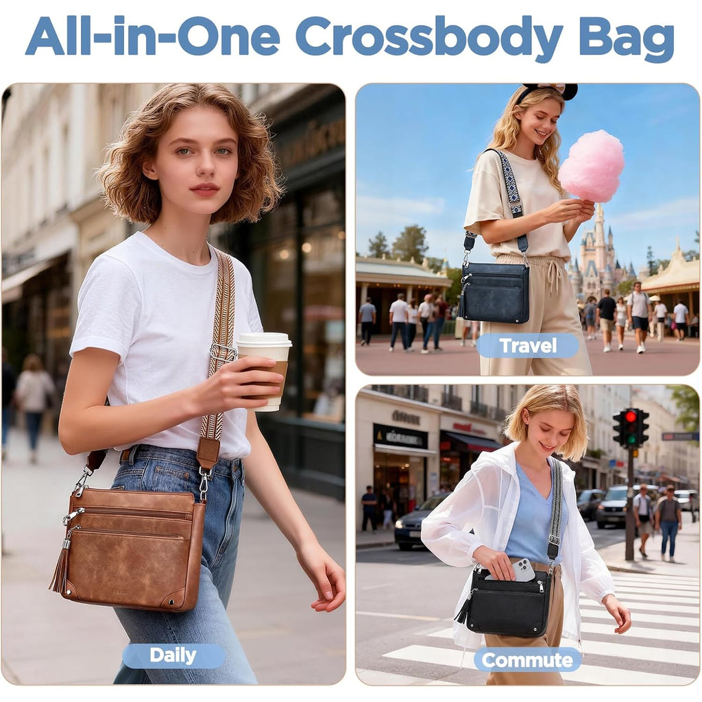 Anti Theft Crossbody Purse For Women Rfid Crossbody Bags For Travel Vegan Leather Cross Body Bag With Built-In Wallet
