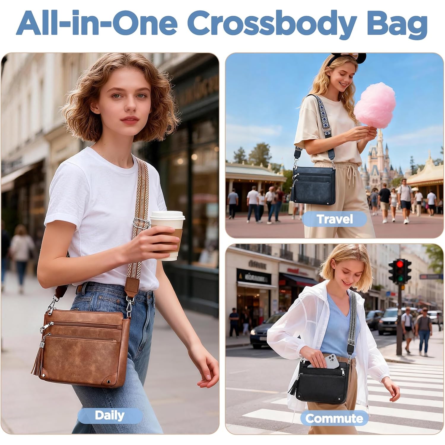 Anti Theft Crossbody Purse For Women Rfid Crossbody Bags For Travel Vegan Leather Cross Body Bag With Built-In Wallet
