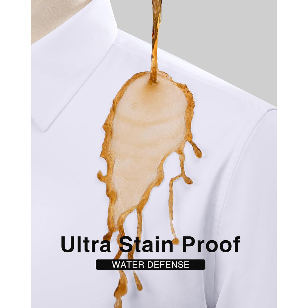 Mens Short Sleeve Dress Shirts Regular Fit Stain Shield Button Down Shirt Casual Business Wedding Stretch Formal Shirt