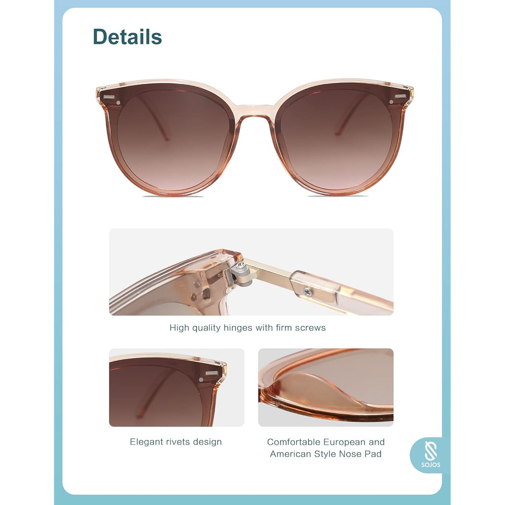 SOJOS Sunglasses Womens Trendy 2025 Classic Round Retro Vintage Shades Large Frame Sunnies SJ2067