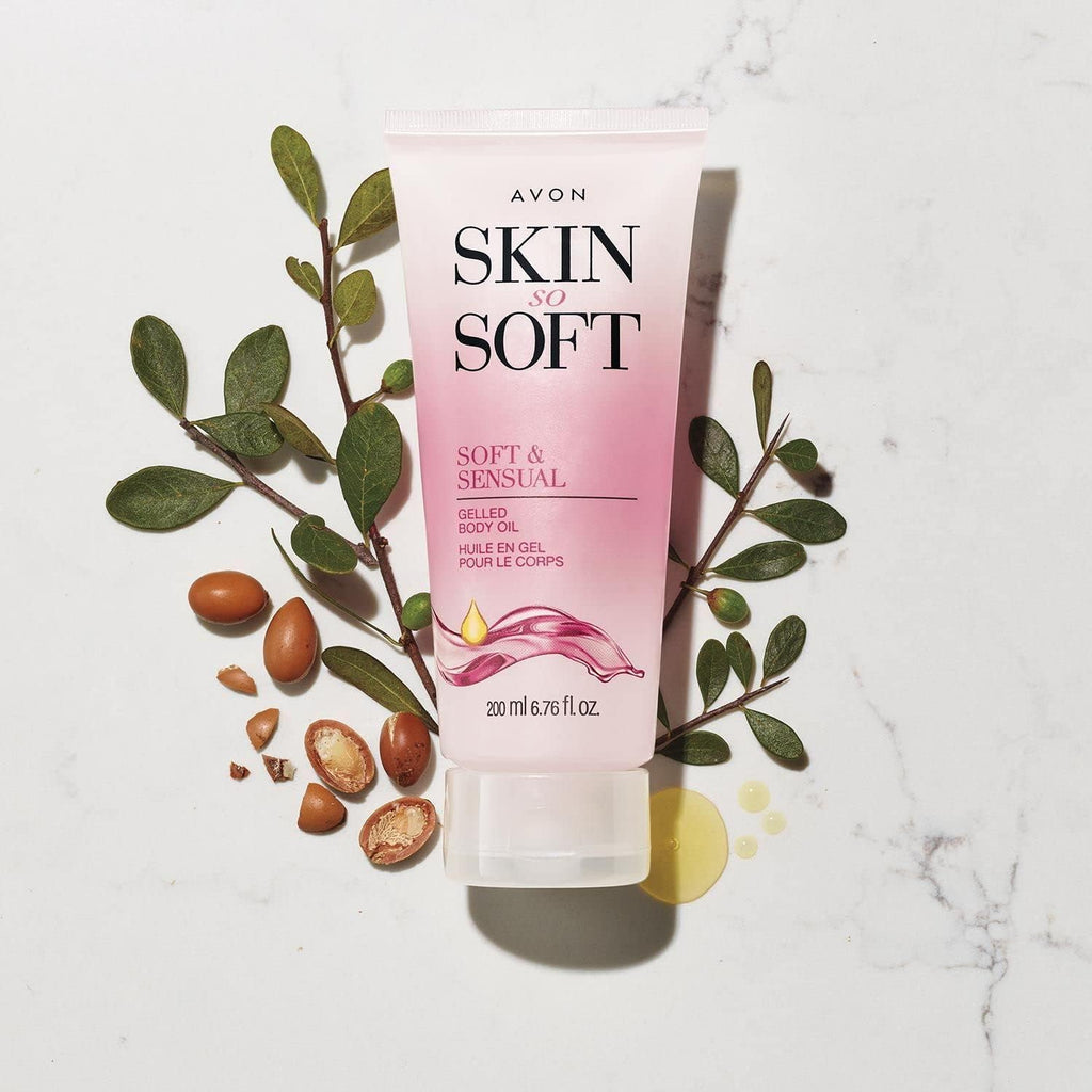 Avon Skin So Soft Soft & Sensual Gelled Body Oil For Dry & Sensitive Skin – Hydrating Body Moisturizer With Argan Oil For Glowing Skin – Non-Greasy Floral Scented Gel, 6.76 Fl Oz