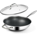 Slottet Hybrid 12-Inch Wok With Lid,Nonstick Stainless Steel Woks & Stir-Fry Pans,Stay-Cool Handle,Pfoa Free Cookware,Dishwasher And Oven Safe,Compatible With All Cooktops