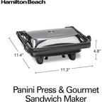 Hamilton Beach Panini Press Sandwich Maker & Electric Indoor Grill with Locking Lid, Opens Wide to Fit Any Thickness for Quesadillas, Burgers & More, Nonstick 8" x 10" Grids, Chrome (25460MNA)