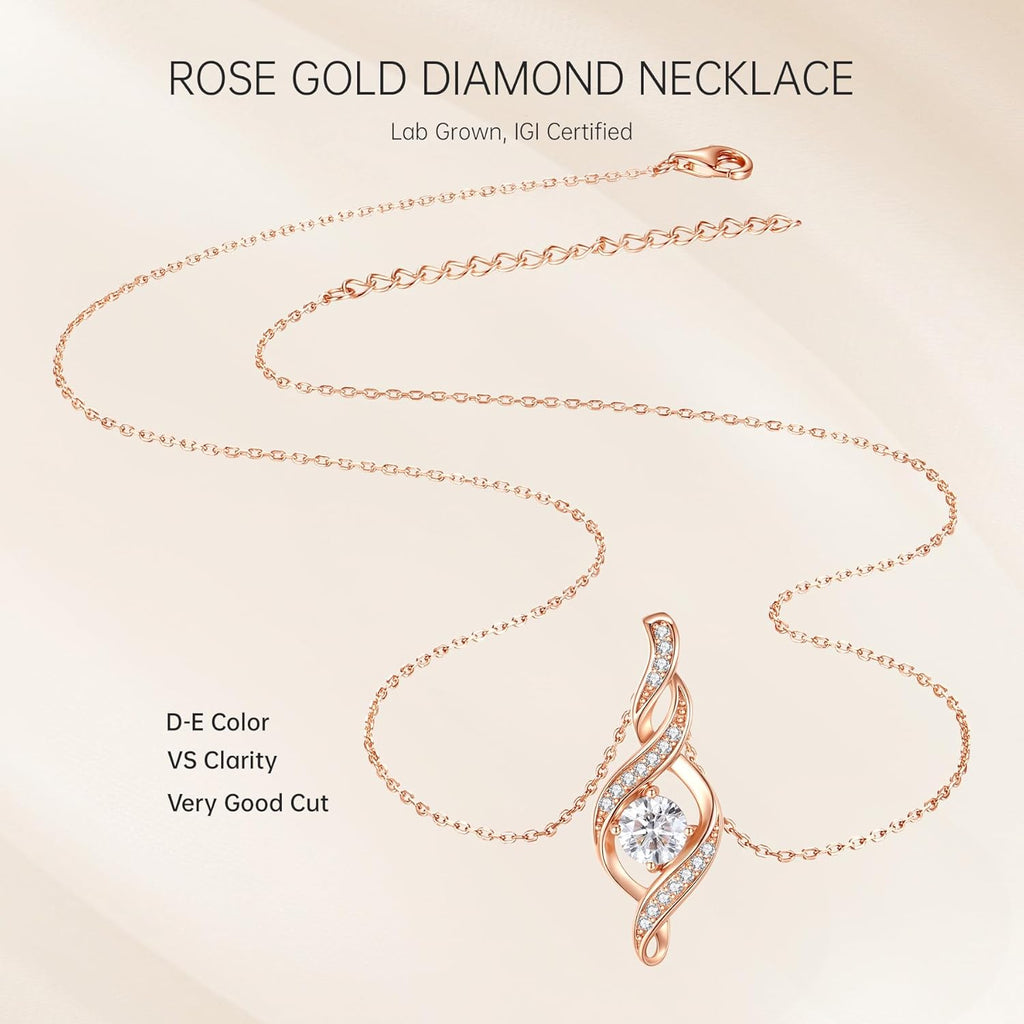 Diamond Necklace for Women, 0.85 Carat 14K Gold Plated 925 Sterling Silver IGI Certified LAB GROWN Diamond Necklaces(D-E Color, VS Clarity)
