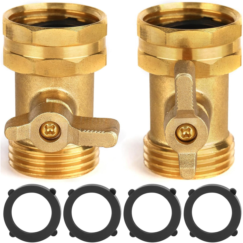 2 Pack Garden Hose Shut Off Valve - Extended Handle | 3/4" Heavy Duty Solid Brass Hose Connector Water Shut Off Valve Hose Shutoff Valve With 4 Pcs Hose Washers