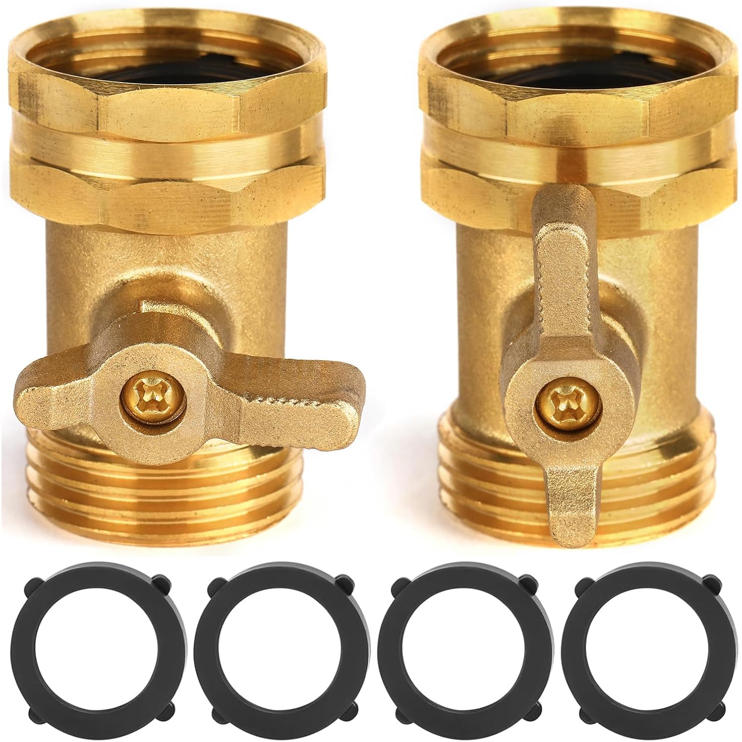 2 Pack Garden Hose Shut Off Valve - Extended Handle | 3/4" Heavy Duty Solid Brass Hose Connector Water Shut Off Valve Hose Shutoff Valve With 4 Pcs Hose Washers
