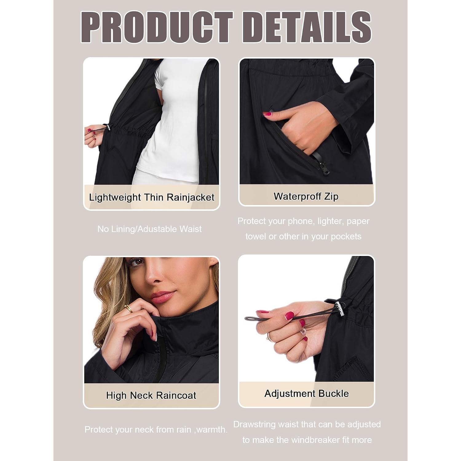 Women'S Long Raincoat With Hood Outdoor Lightweight Windbreaker Rain Jacket Waterproof