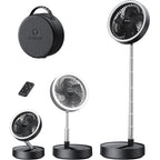 Gaiatop Portable Pedestal Fan 16000Mah Battery [Max 74H Runtime], Foldable Oscillating Standing Fan, Collapsible Desk Fans, Led Light, Case & Remote Control 4 Speeds For Outdoor Travel Camping (Black)