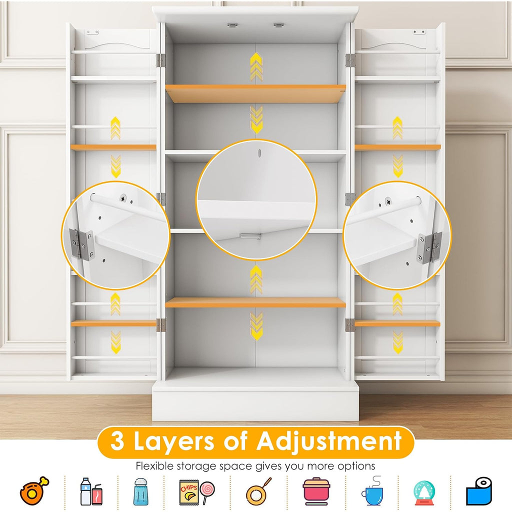 47” Pantry Cabinet, Kitchen Pantry Storage Cabinet With Doors And Adjustable Shelves,Freestanding Buffet Cupboards Sideboard For Living Room And Dinning Room (White)