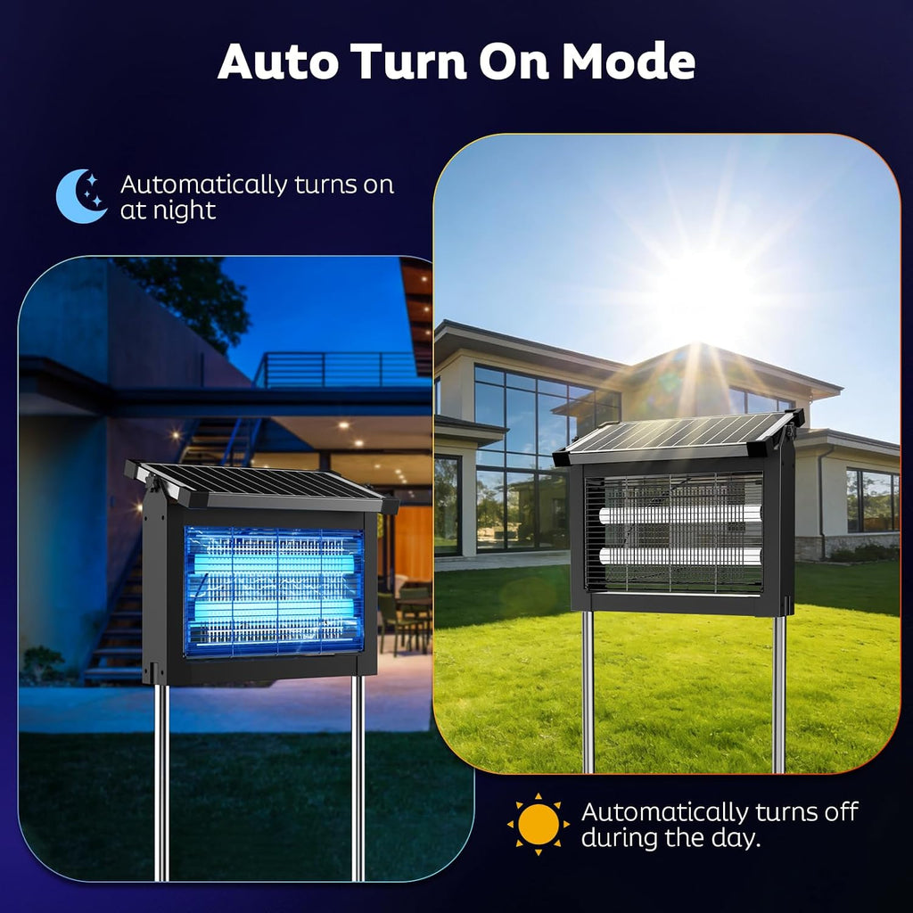 Solar Bug Zapper Outdoor, 4500V Mosquito Zapper Fly Trap For Patio | 10W Solar Panel, Ipx5 Waterproof, Auto Mode, Solar Powered, Usb C Charging, Electric Rechargeable Mosquito Killer For Garden