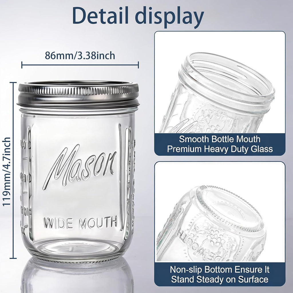 Wellife 6-Pack Mason Jars 16 Oz With Lids – Wide Mouth Glass Mason Jars, Airtight Leak-Proof Canning Jars 16 Oz For Food Storage, Fermenting, Pickling, Freezing, And Crafts