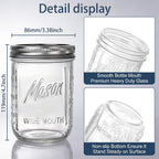 Wellife 6-Pack Mason Jars 16 Oz With Lids – Wide Mouth Glass Mason Jars, Airtight Leak-Proof Canning Jars 16 Oz For Food Storage, Fermenting, Pickling, Freezing, And Crafts
