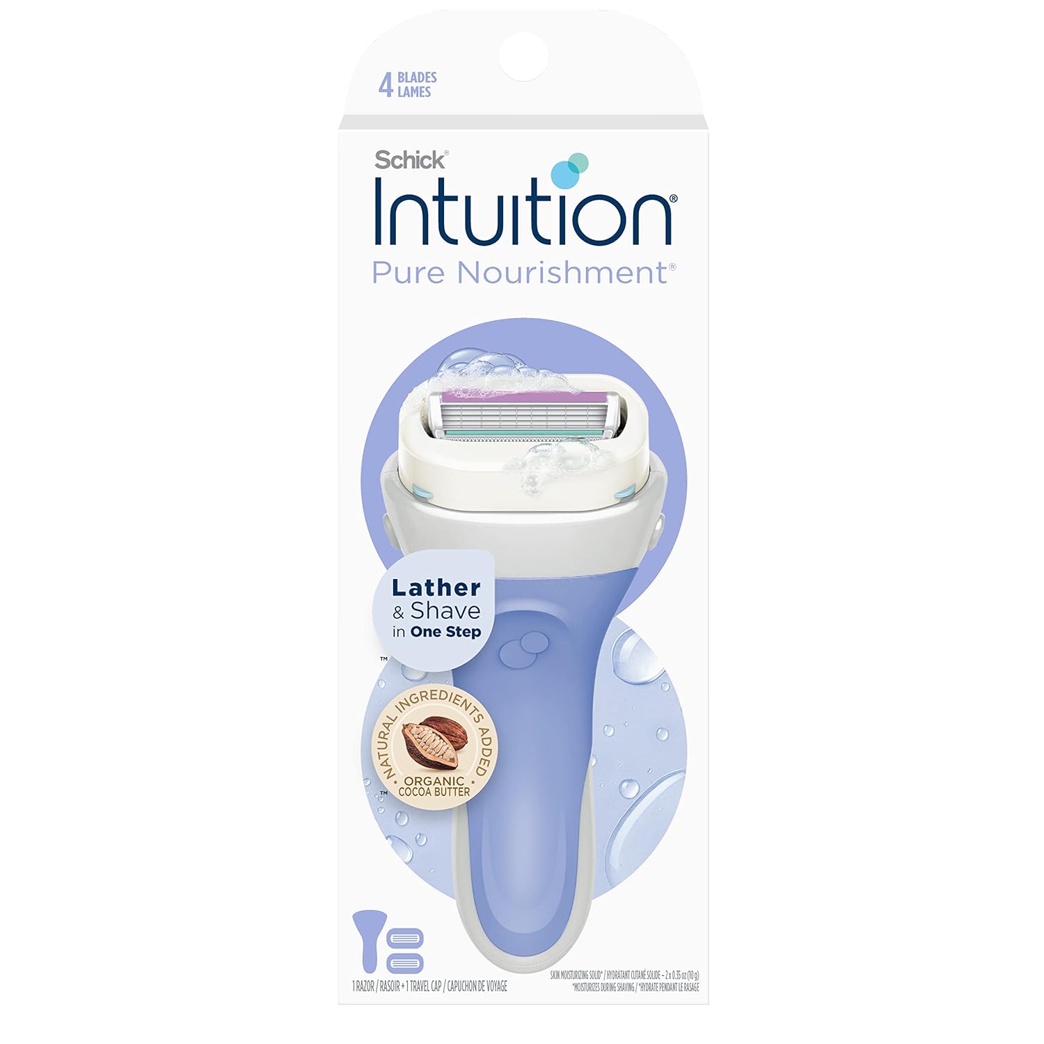 Schick Intuition Pure Nourishment Razors for Women | 1 Razor & 2 Intuition Razor Blades Refill with Organic Cocoa Butter