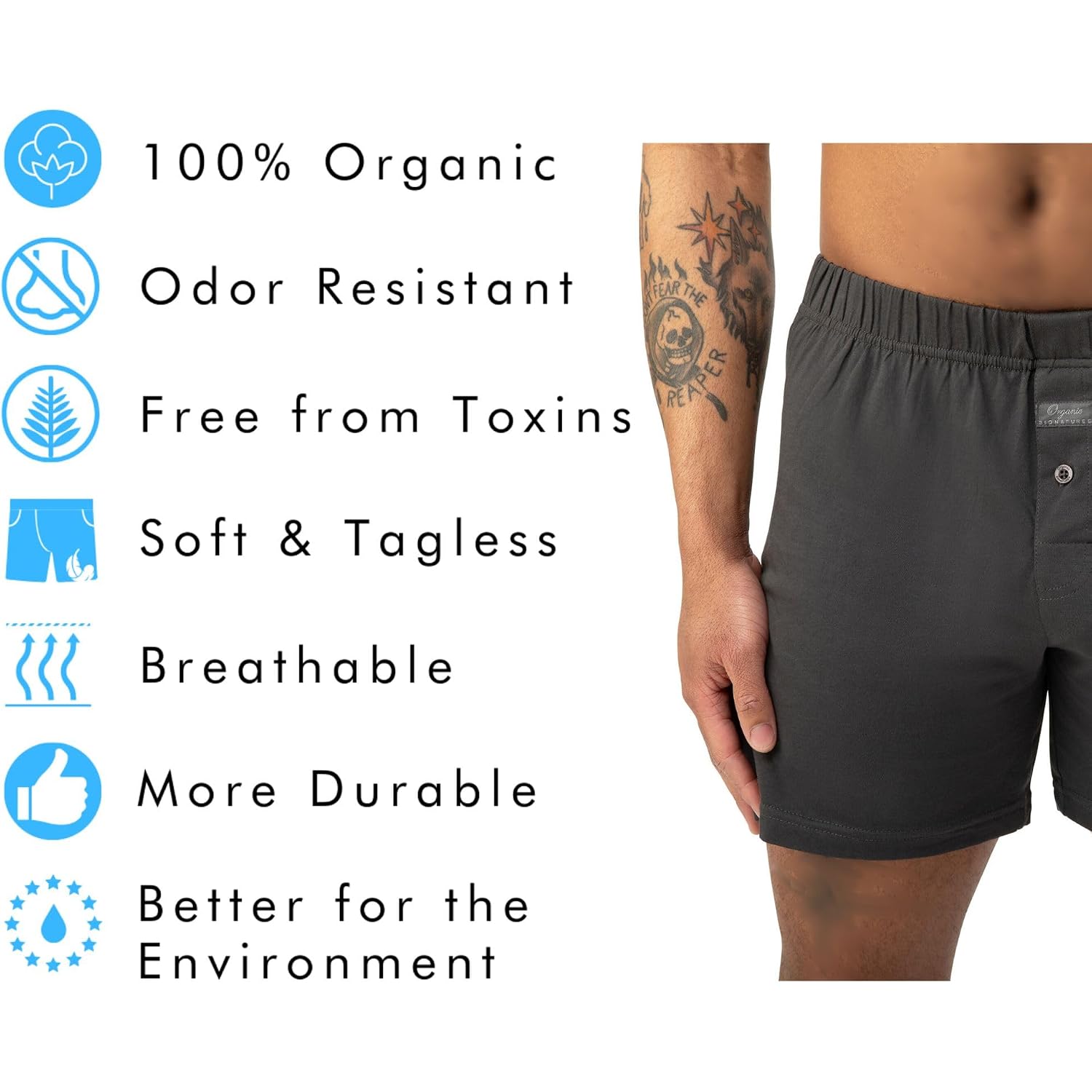 Organic Signatures 100% Cotton Boxers Soft Waistband