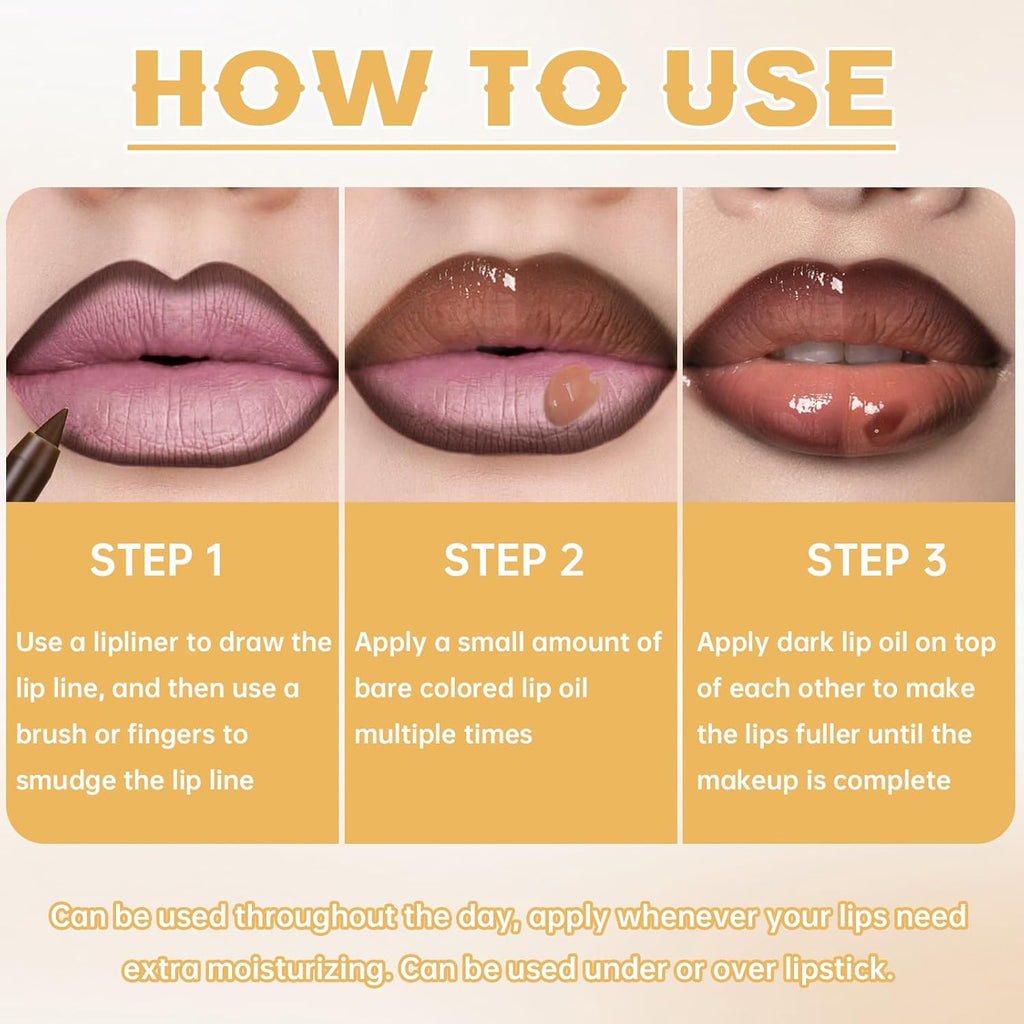 HOSAILY 2 Colors Nourishing Lip Gloss Hydration Non-Sticky Plumping Lip Kit for Women, Natural Nude Tinted Lip Glow Oil Moisturizing Lightweight Long Wear Shiny Liquid Lipstick with Lip Liner Combo
