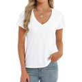 Womens Modal Soft T Shirts Short Sleeve V Neck Basic Tee Casual Loose Fit Tops Lightweight Soft Summer Outfits Clothes