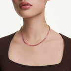 Swarovski Matrix Tennis necklace, Round cut, Pink, Gold-tone plated