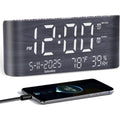 Pplee 8.7Inch Digital Alarm Clock For Bedroom-Digital Clock With Day Of Week Month Year Humidity & Temperature Brightness Snooze 2 Alarm Clock & 2 Usb Charger Desk Clock For Heavy Sleeper