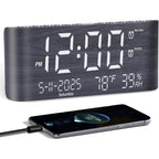 Pplee 8.7Inch Digital Alarm Clock For Bedroom-Digital Clock With Day Of Week Month Year Humidity & Temperature Brightness Snooze 2 Alarm Clock & 2 Usb Charger Desk Clock For Heavy Sleeper