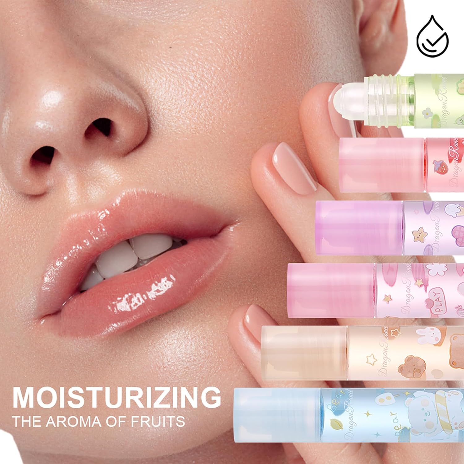 6Pcs Roll On Lip Gloss Set, Fruit Flavored Lip Gloss Set Glossy Lip Make-Up For Women Non Toxic, Party Gift, Best Friends
