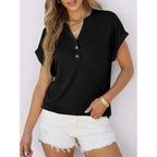 Womens Short Sleeve Henley Tops V Neck Dressy Casual Blouses Summer Trendy Tee Shirts 2026 Vacation Fashion Clothes