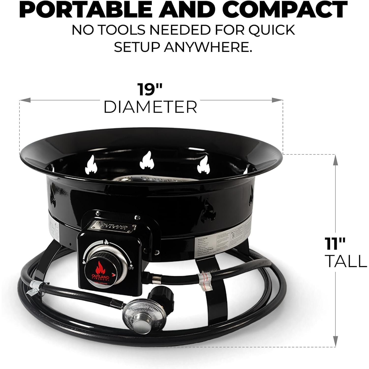 Outland Living Portable Propane Fire Pit, 19-Inch, 58,000 Btu Smokeless Gas Firebowl | Perfect For Camping, Patio, Backyard, Tailgating, Deck, Rv| Black 823 Standard
