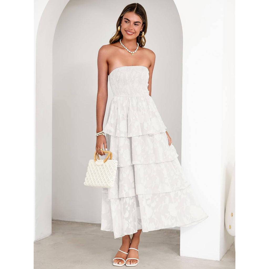 Simplee Womens Summer Strapless Maxi Dress 2026 Boho Floral Off Shoulder Wedding Guest Dresses Tiered Beach Long Sundress