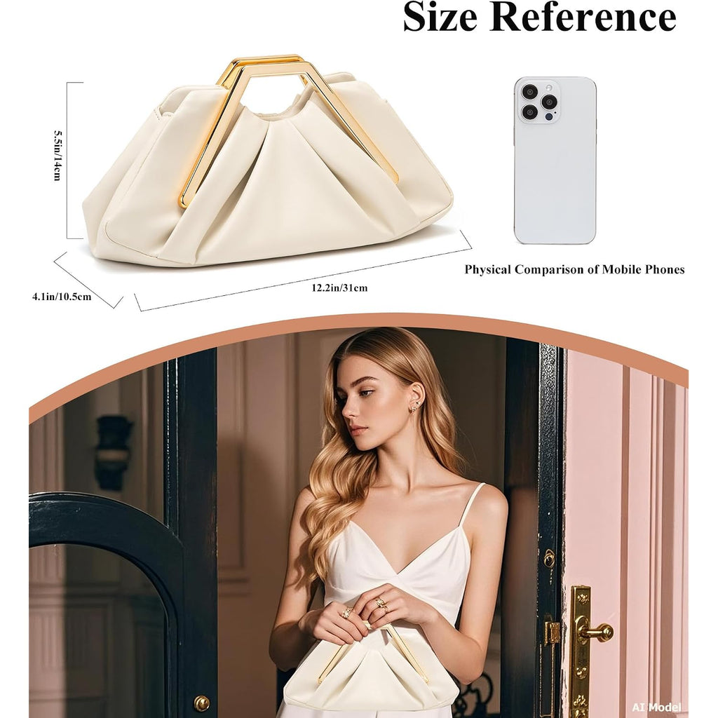 Elegant Ruched Clutch Purse, Soft Dumpling Evening Bag For Women | Scratch-Resistant Pu, Magnetic Snap And Roomy Interior Carry Phone, Keys And Lipstick For Wedding, Prom And Dinners