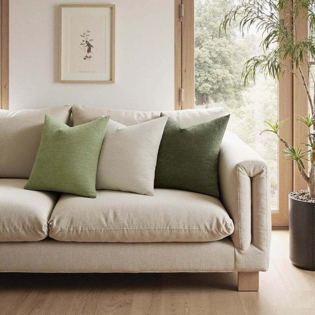 Miulee Olive Green Couch Pillow Covers 18X18 Inch, Set Of 2 Soft Chenille Decorative Square Throw Pillow Covers Farmhouse For Sofa Living Room Bed