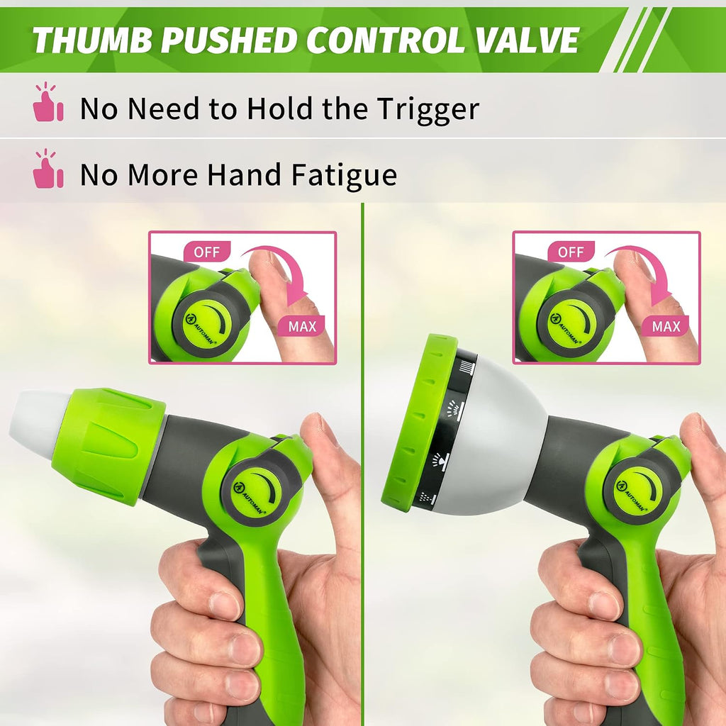 Automan Garden Hose Nozzle - 2 Pack, Thumb Control Sprayer, Slip-Resistant Water Nozzle, Extra 4 Washers, For Watering Plants Lawn & Garden, Cleaning, Washing Car, Showering Pets