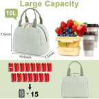Bluboon Lunch Box For Women Cute Lunch Bag Reusable Insulated Lunch Bags Large Capacity Lunchbox Cooler For Work Picnic Or Travel Gifts (A Sage Green White Stripes, 10 X 7.5 X 8 Inches)