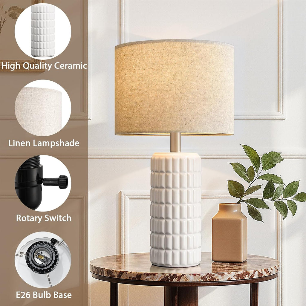 23" Modern Ceramic Table Lamps Set Of 2 - Table Lamps For Living Room, Farmhouse Bedside Night Stands Lamp For Bedroom, White Nightstand Lamps Set Of 2, Desk Lamp For End Table Home Decor