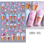 Summer Nail Art Stickers 5D Embossed Ice Cream Cone Nail Stickers 3D Self-Adhesive Lollipop Nail Decals Gold Butterfly Nail Designs Fruit Flower Nail Art Decoration for Women Girls Manicure 3 Sheets