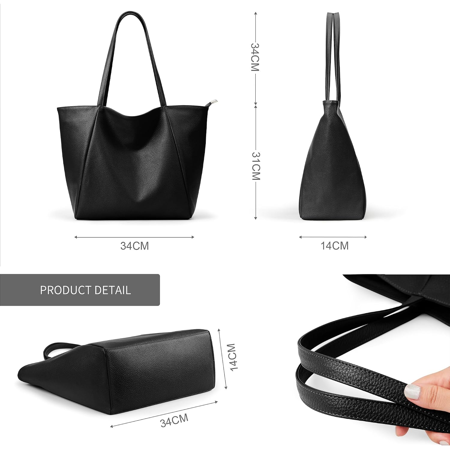 Kalidi Large Tote Bag Vegan Leather Casual Zipper Work Bag Weekender Hobo For Women 16L Oversize Shoulder Travel Purse
