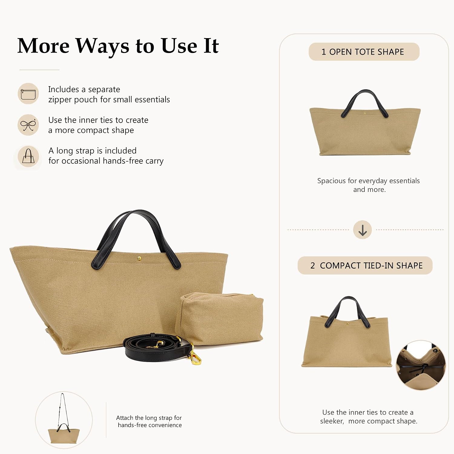 2Pcs Set, Large/Xl Tote Bag With Pouch For Women, Canvas Or Genuine Leather Crossbody Shoulder Bag, Top Handle Purse