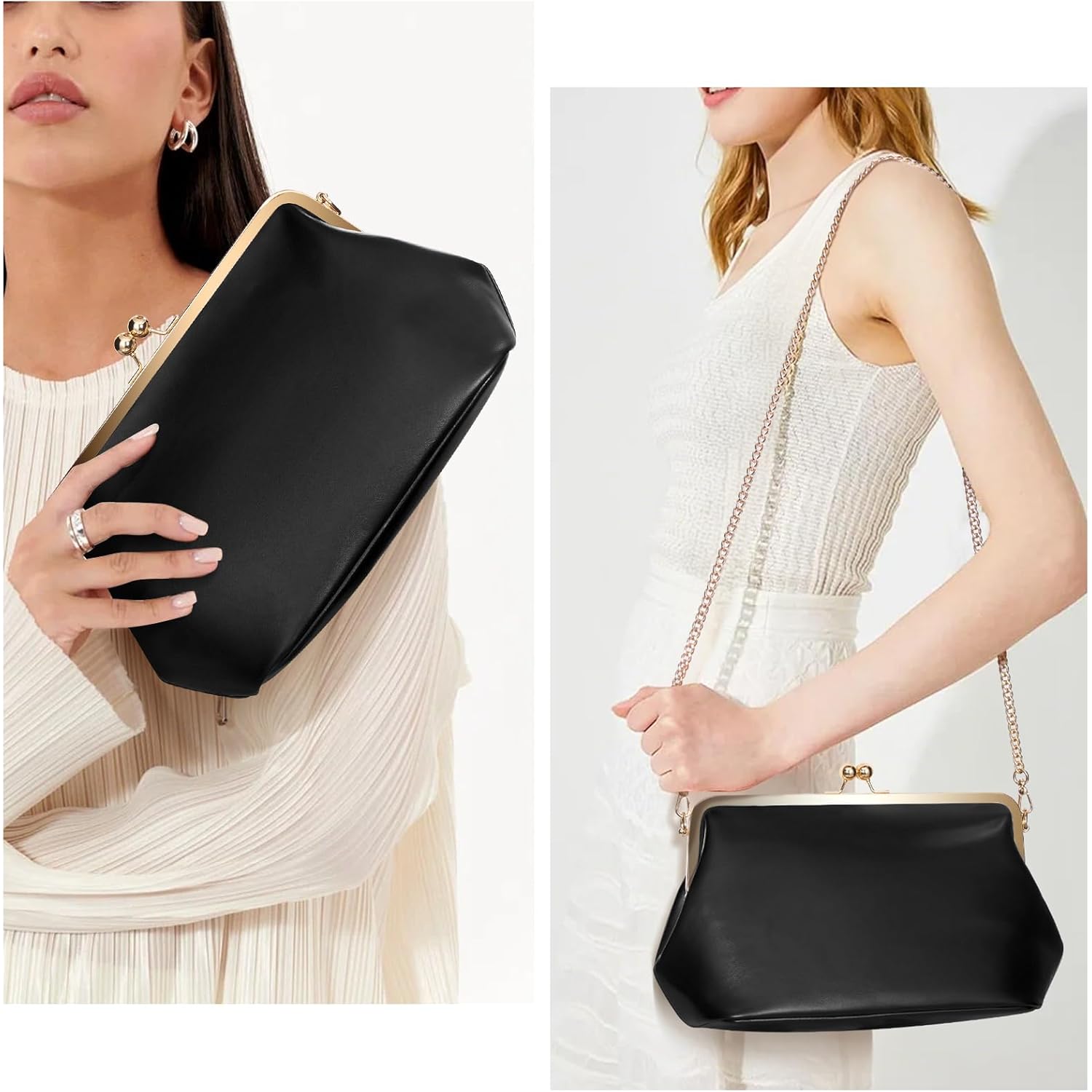 Women's Kiss Lock Crossbody Bag PU Medium Handbags Kiss Clasp Crossbody Shoulder Bags Tote Purse Messenger Handbag