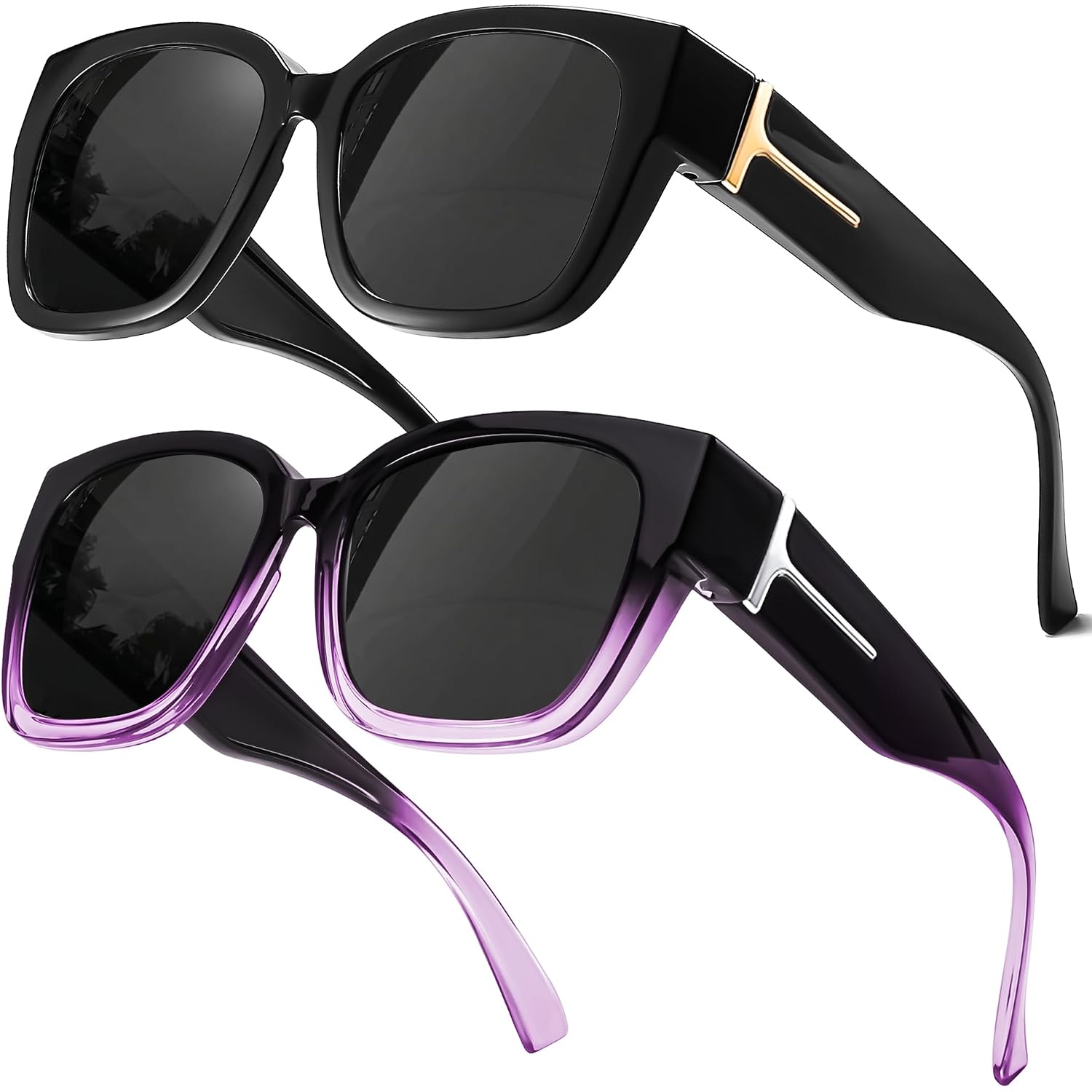 Myiaur Fit Over Glasses Sunglasses For Women, Trendy Oversized Polarized Wear Over Sun Glasses With Uv400 Protection（2 Pack）