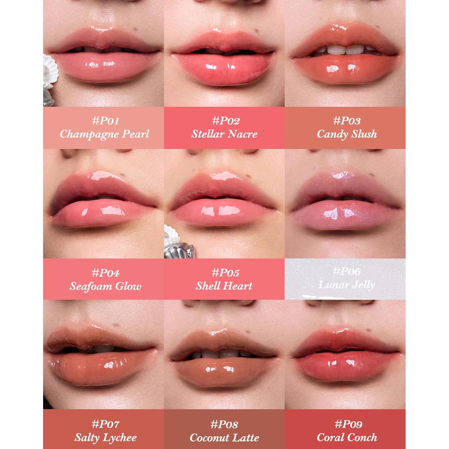 Flower Knows Shell's Jewel Nourishing Lip Glaze,Shimmery Clear Lip Gloss with Hyaluronic,Moisturizing Plumping Oil,Non-Sticky,0.16 Fl.Oz(P06 Lunar Jelly)