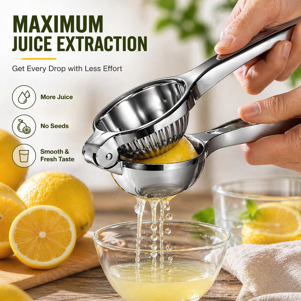 Tezz Premium Lemon Squeezer, Large Heavy Duty Handhelp Juicer For Lemon, Metal Hand Press Citrus Juicer, Lime Squeezer Bar Tool, Manual Citrus Press | Large Bowl Ergonomic Handle Easy Handheld Press For Lemons And Limes