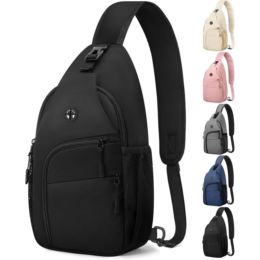 Pritent Crossbody Bags For Women Man Waterproof Sling Bag Backpack Trendy Casual Cross Body Bag With Convertible Shoulder Strap Chest Bag For Camping Hiking Travel Essentials (Black, Medium )