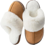 GOEWY Fuzzy Slippers for Women with Memory Foam Warm Winter Faux Fur Slippers House Shoes Indoor Outdoor Mothers Day Gifts for Women Mom Suede Anti-Skid