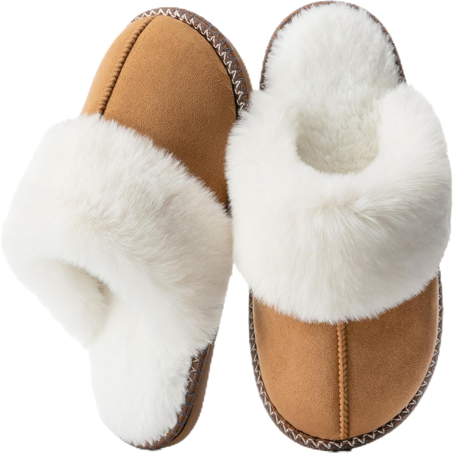 GOEWY Fuzzy Slippers for Women with Memory Foam Warm Winter Faux Fur Slippers House Shoes Indoor Outdoor Mothers Day Gifts for Women Mom Suede Anti-Skid