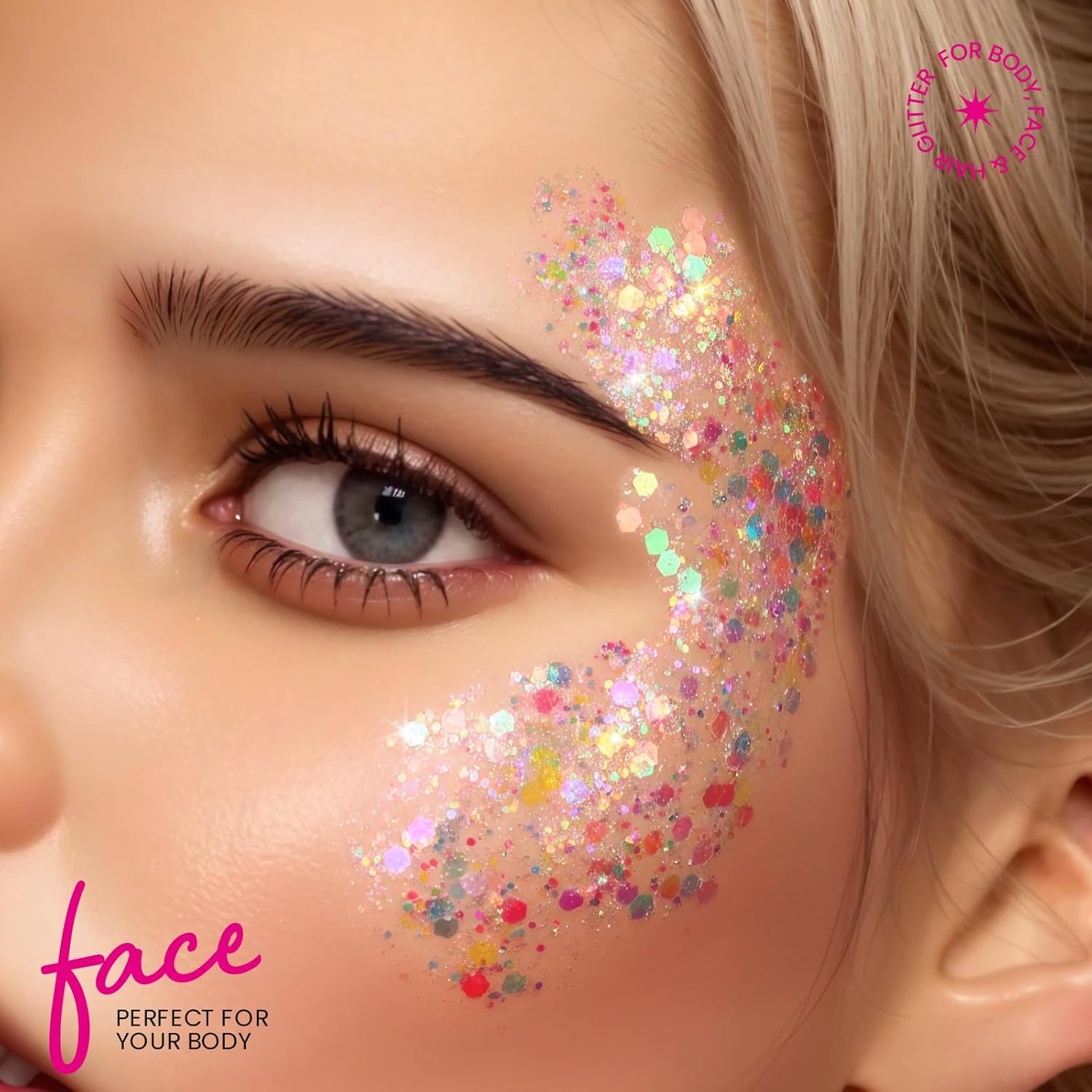 Festival Chunky and Fine Glitter Powder Mix, Teenitor 32 Colors Chunky Sequins, Iridescent Glitter Flakes, Cosmetic Face Body Eye Hair Nail Art Resin Tumbler Loose Glitter